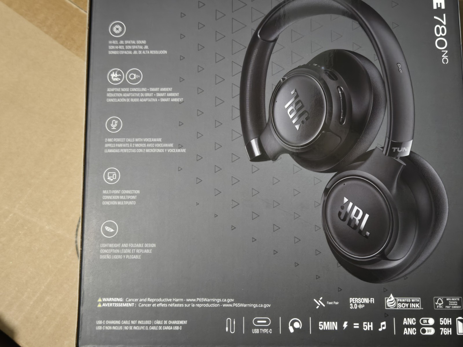 76 Hour JBL TUNE 780NC Wireless Over-Ear Headphones Noise Canceling Black ANC