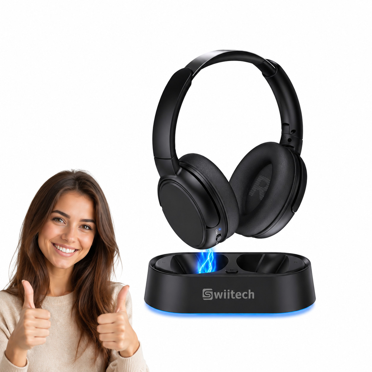 Swiitech Wireless Headphones TV Headphones Transmitter Charging Base Bluetooth