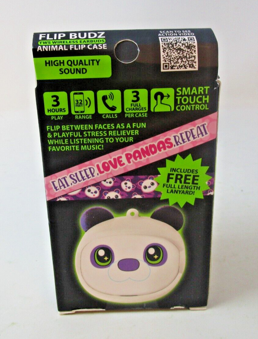 Panda – Gadget Gear Flip Budz Animal Head Earbuds with Case and Lanyard Cute