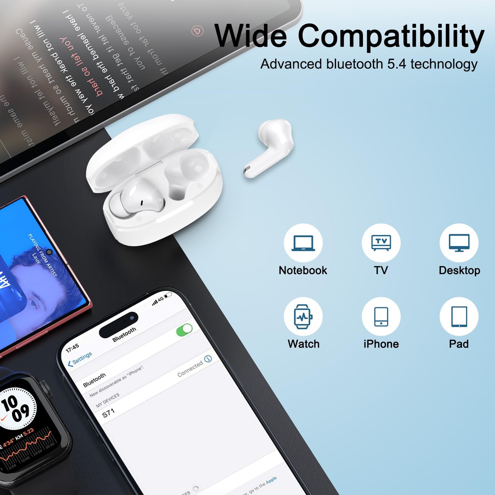 Audifonos inalambricos Bluetooth Auriculares Para iPhone y Samsung Galaxy Blanco