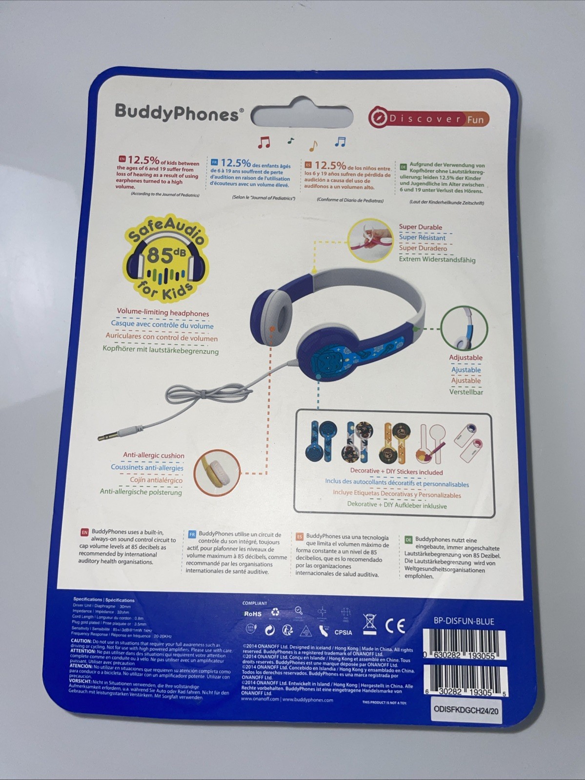 NEW Buddy Phones Safe Audio 85 for Kids Volume Limiting Headphones Anti Allergic
