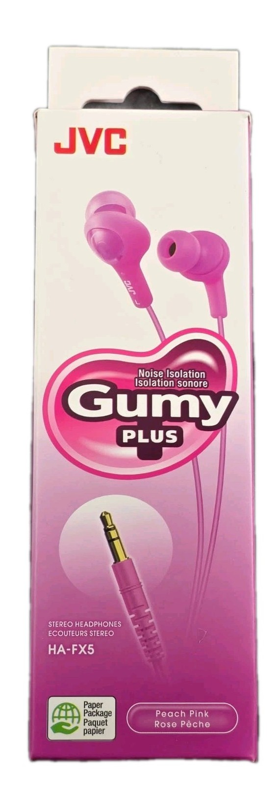 New JVC Gumy Plus HAFX5 Inner-Ear Wired Earbuds Headphones Peach Pink