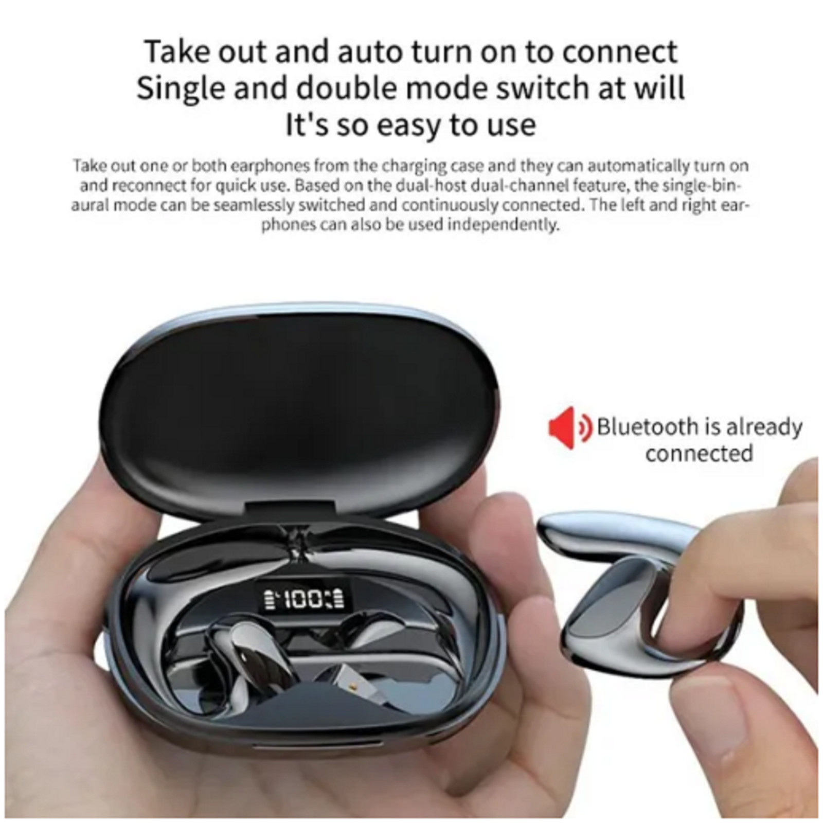 CUFFIE A CONDUZIONE OSSEA AURICOLARI SPORT BLUETOOTH 5.1 WIRELESS STEREO TWS