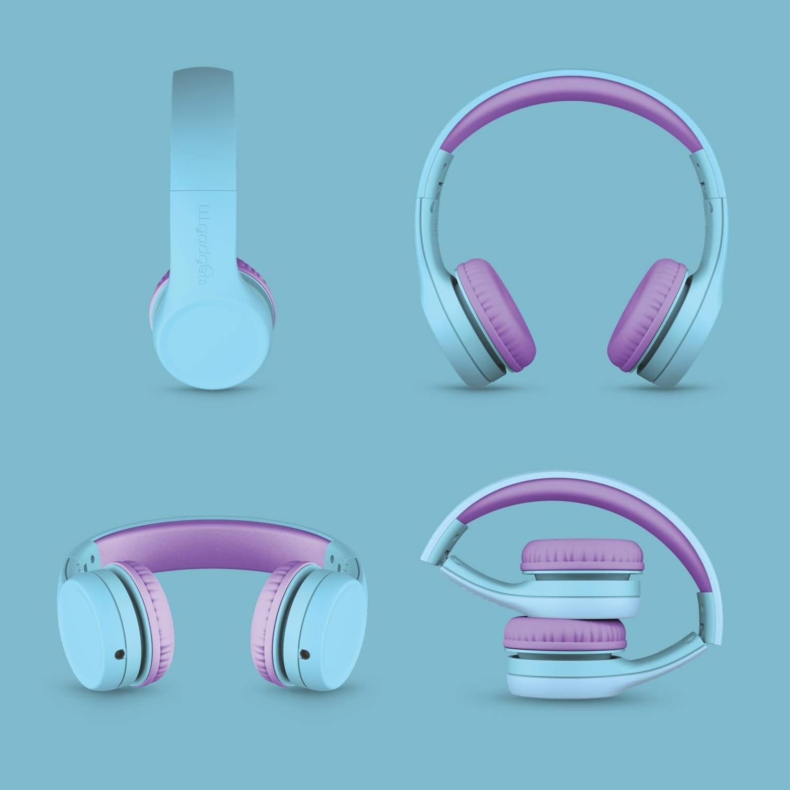 LilGadgets Connect+ Foldable Headphones, Adjustable Fit Ages 3-7, Blue/Purple
