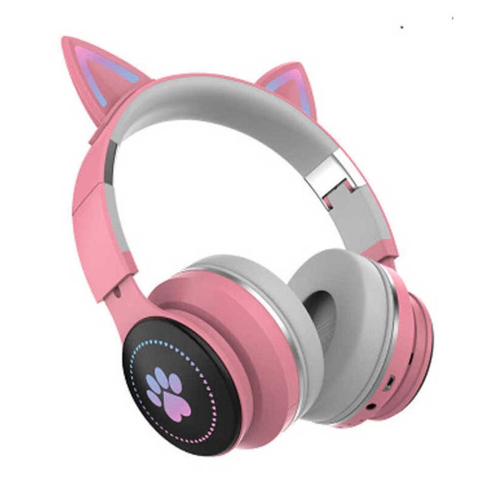 Pink AP-J24 Cat Ear Headphones Cute Cat Paws Light Up Wireless Bluetooth