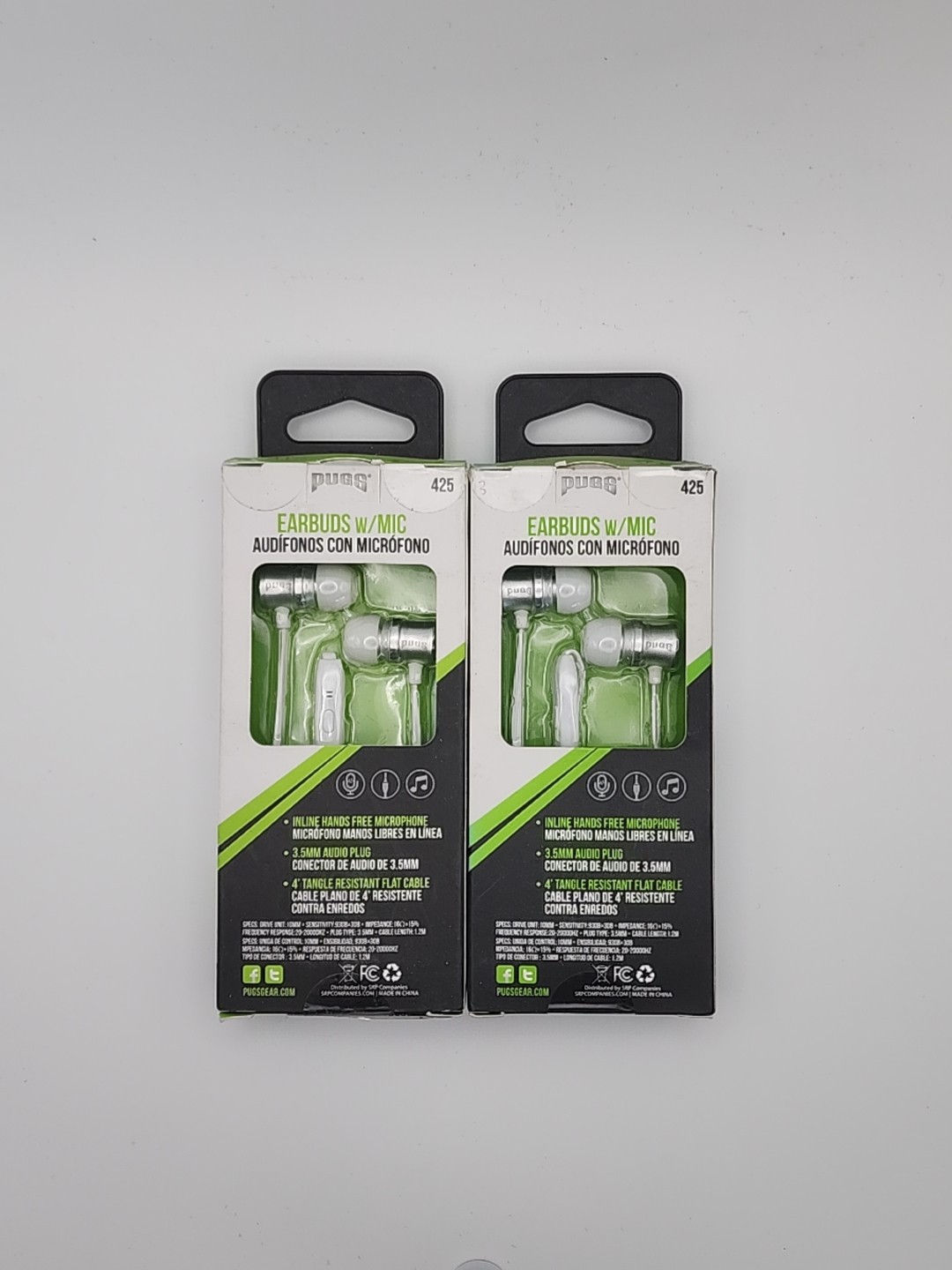 Pugs 179 425 Earbuds With Mic 4ft Tangle Free Flat Cable Lot Of 2 Assorted Color