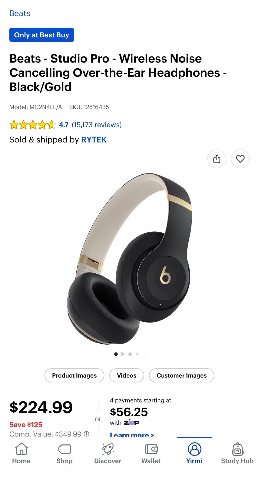 Beats by Dr. Dre Beats Studio Pro Wireless Noise Cancelling Black and Gold