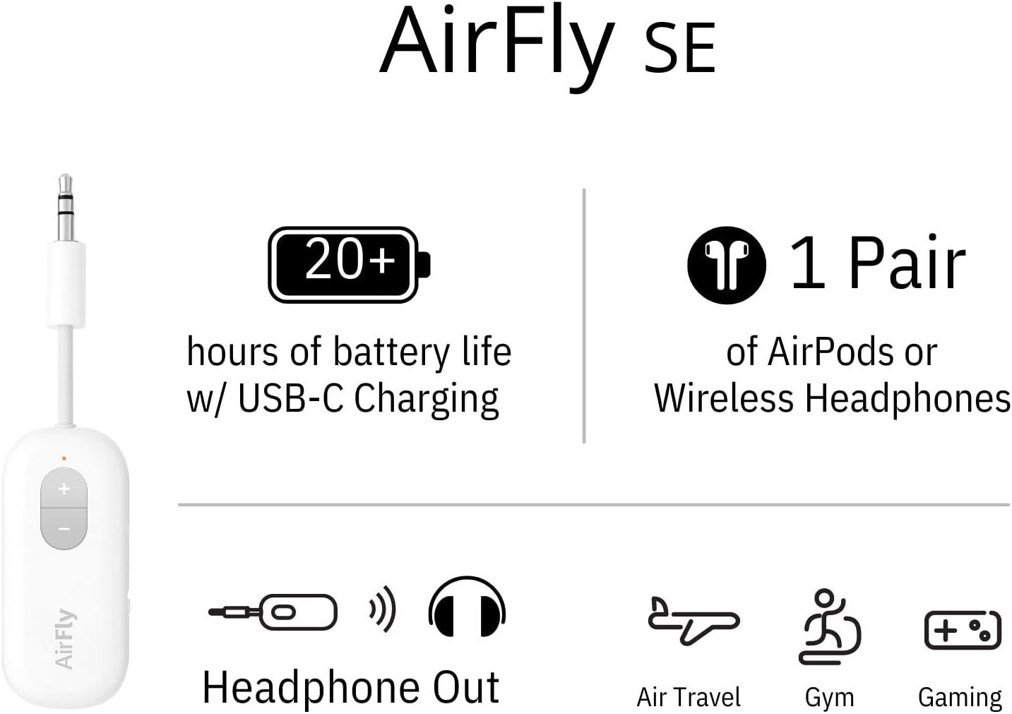 Twelve South AirFly Wireless Audio Adapter for AirPods Earbuds Headphones