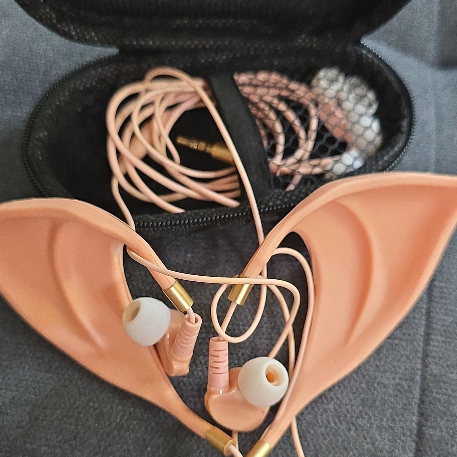 Pink/Gold Wired In-Elf Ear Earbuds, Double Earpieces, 3.5mm Jack