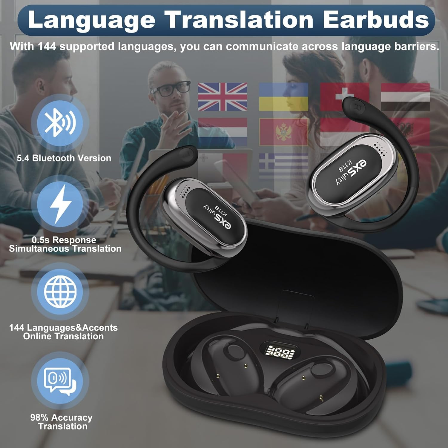 Auriculares Traductor 144 Idiomas 3 en 1 con Aplicación para Android/iOS