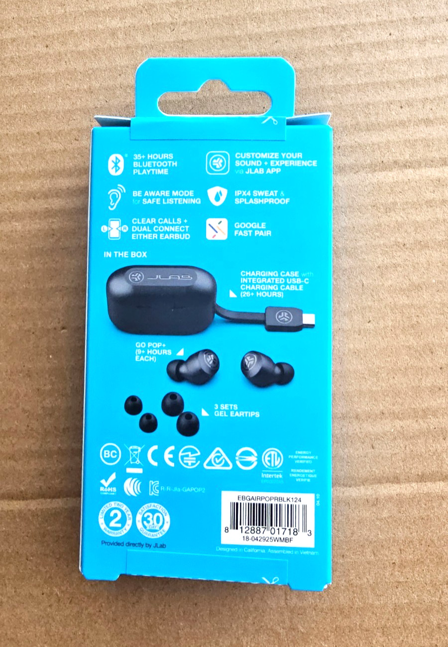 JLab Go POP+ True Wireless Bluetooth Earbuds, iOS, Android, Headphones
