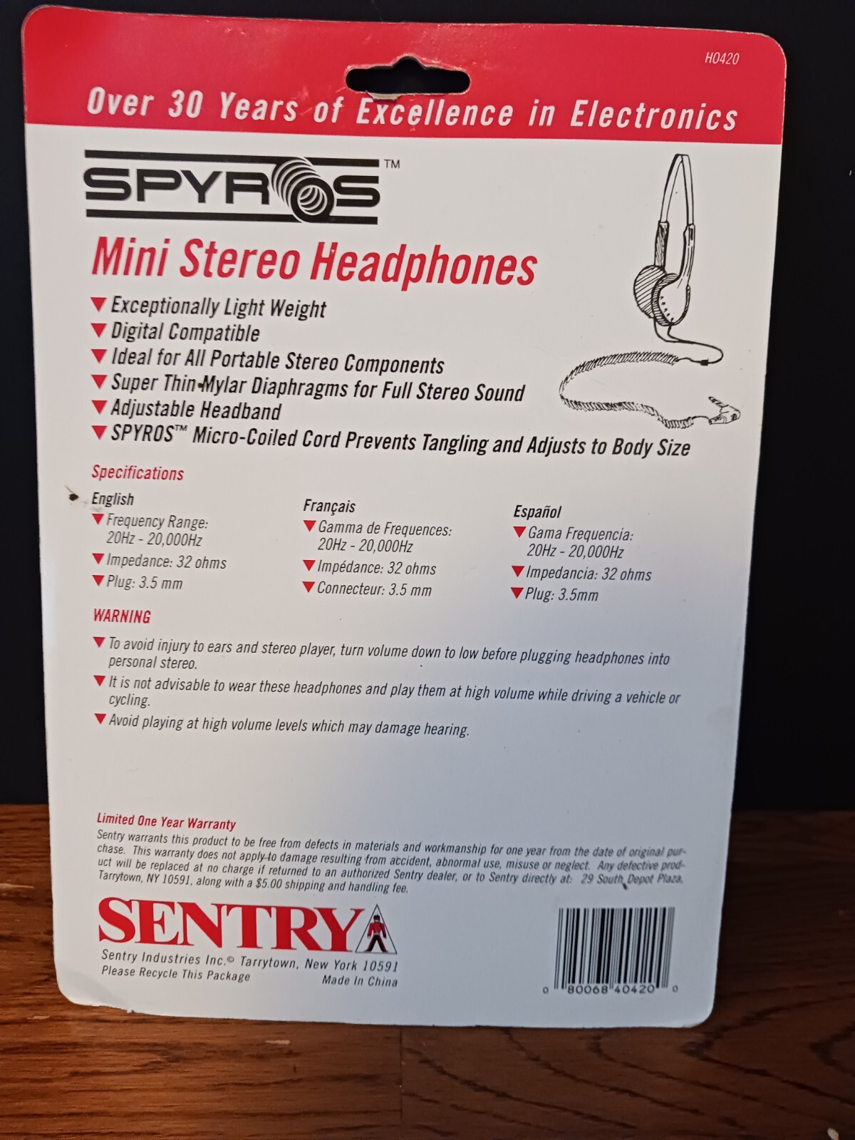 Vintage SENTRY SPYROS COILED CORD Gray Mini Stereo Headphone Ear Pads H0420 New!