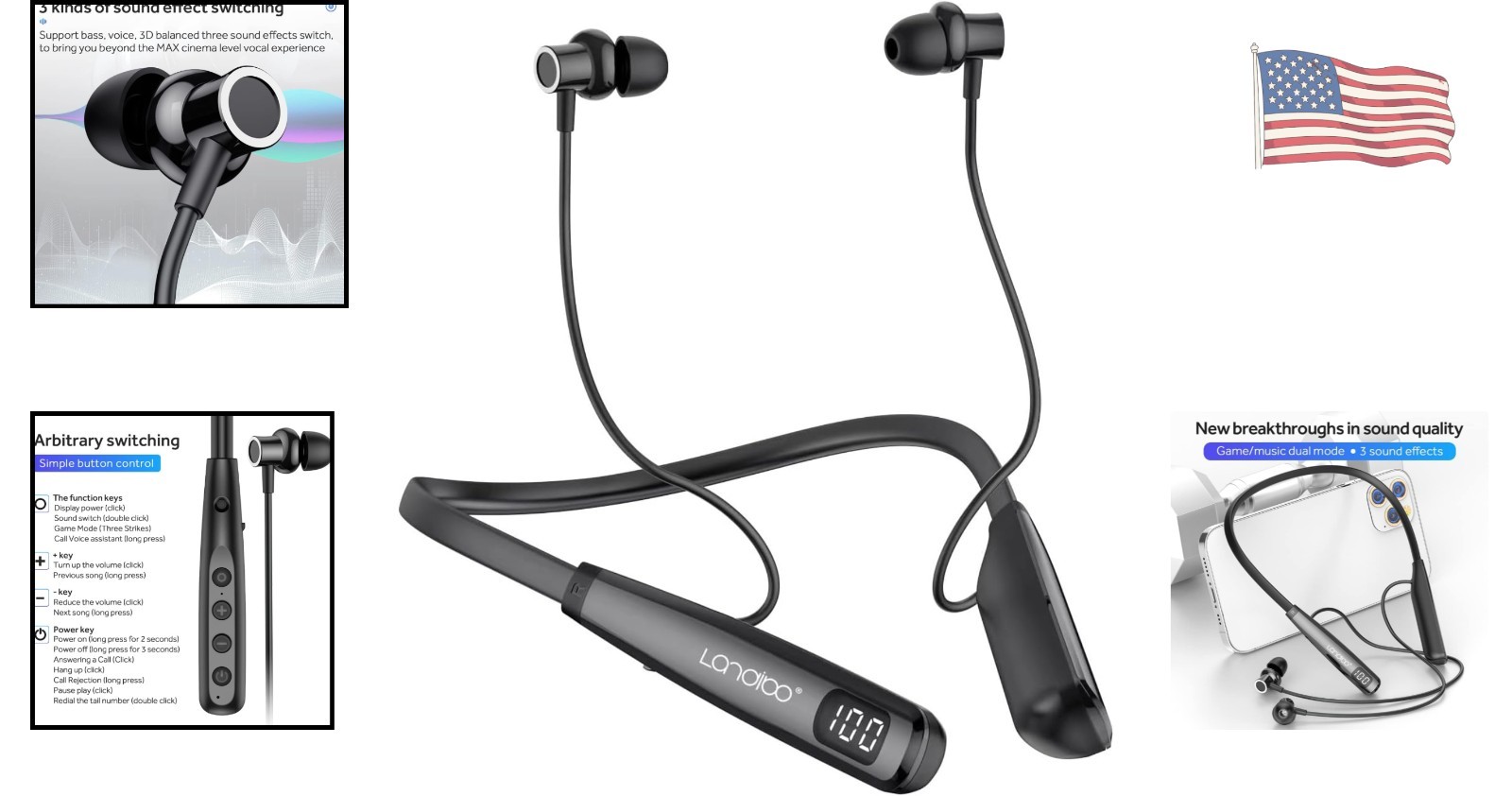 Ergonomic In-Ear Bluetooth Earphones with 100 Hours Playback & Noise Reduction