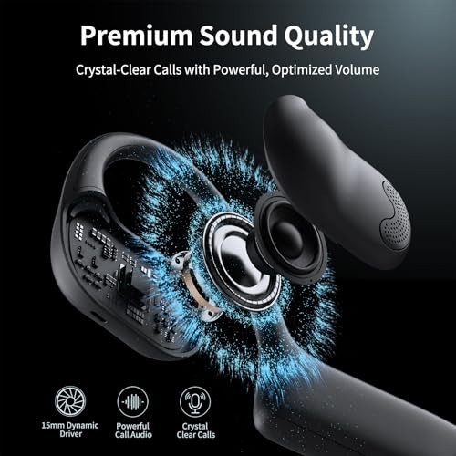 Open Ear Headphones With Mic Bluetooth 5.4 Dual Noise Canceling 23g Lightweight