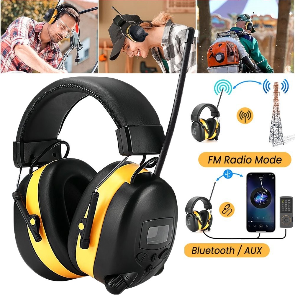 FM Radio Headphones with Digital Display, 30Db FM Hearing Protection Safety
