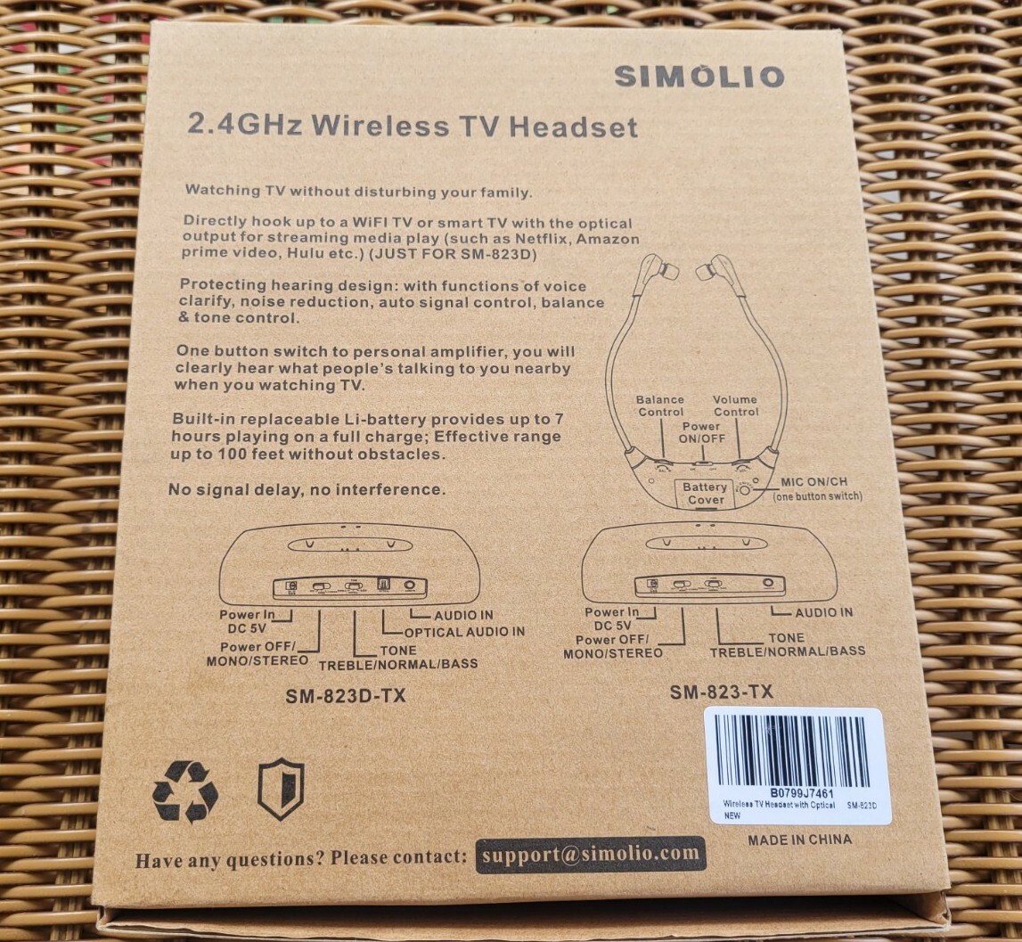 NEW SIMOLIO INFRARED WIRELESS TV HEADSET SM-823D-TX 2.4GHz