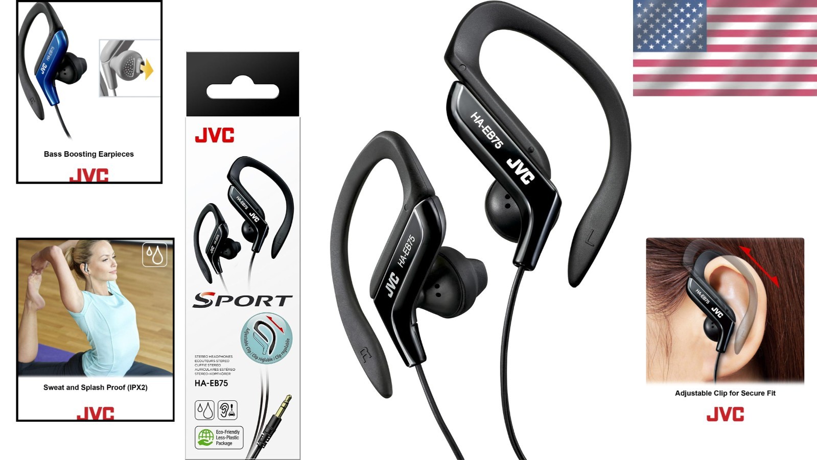 Comfortable Over-Ear Sports Headphones with Adjustable Clip and Bass Power