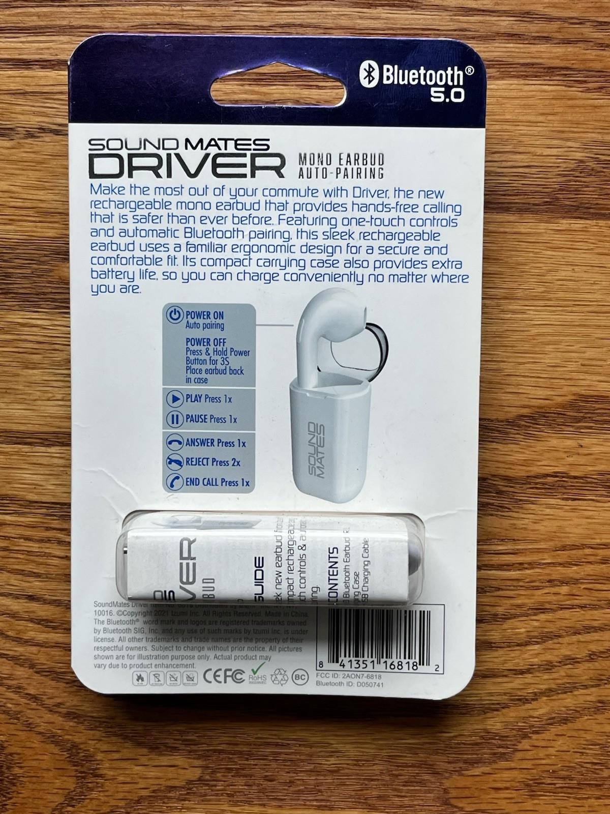 TZUMI SOUNDMATES Driver Auto-Pairing Mono Earbud! Bluetooth 5.0 NEW! SEALED!