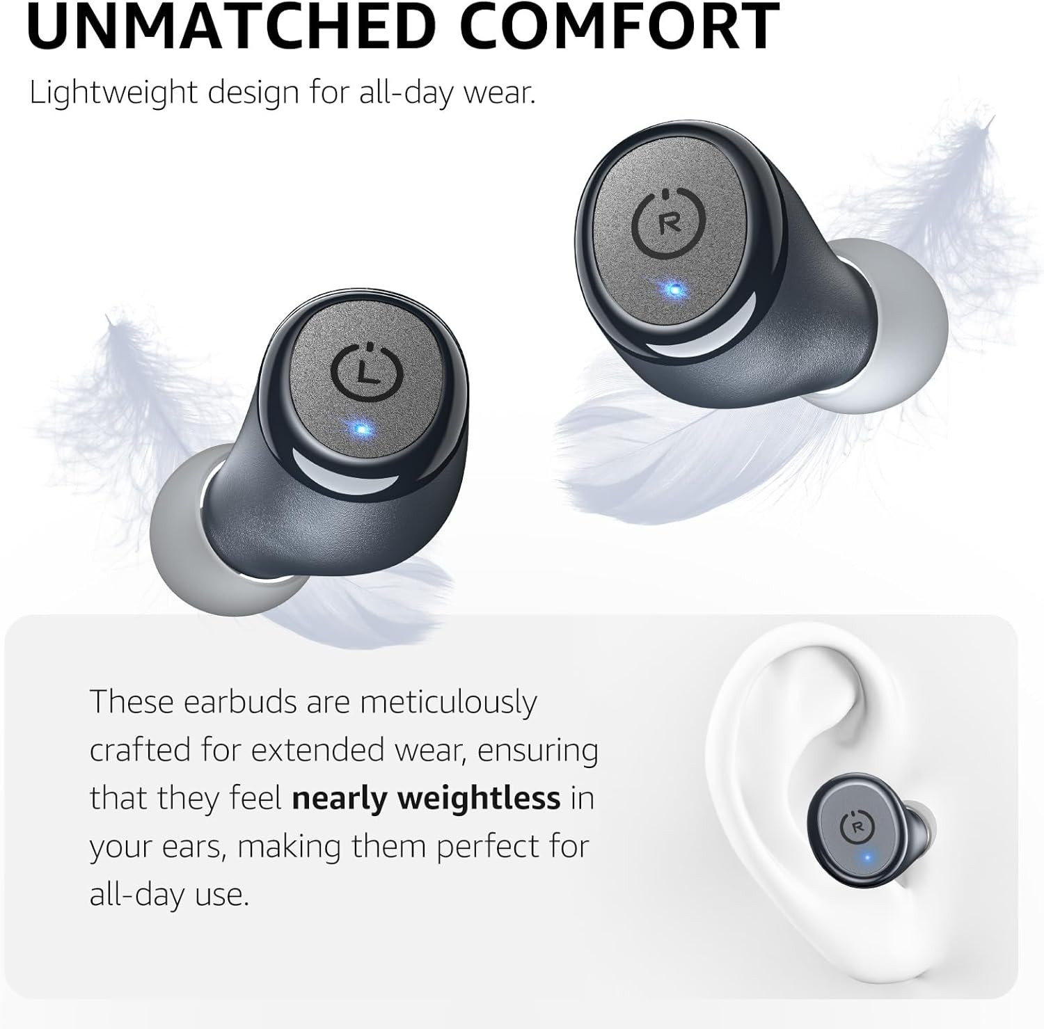 T10 Bluetooth 5.3 Wireless Earbuds, Deep Bass Stereo, 55H Playtime, App EQ Custo