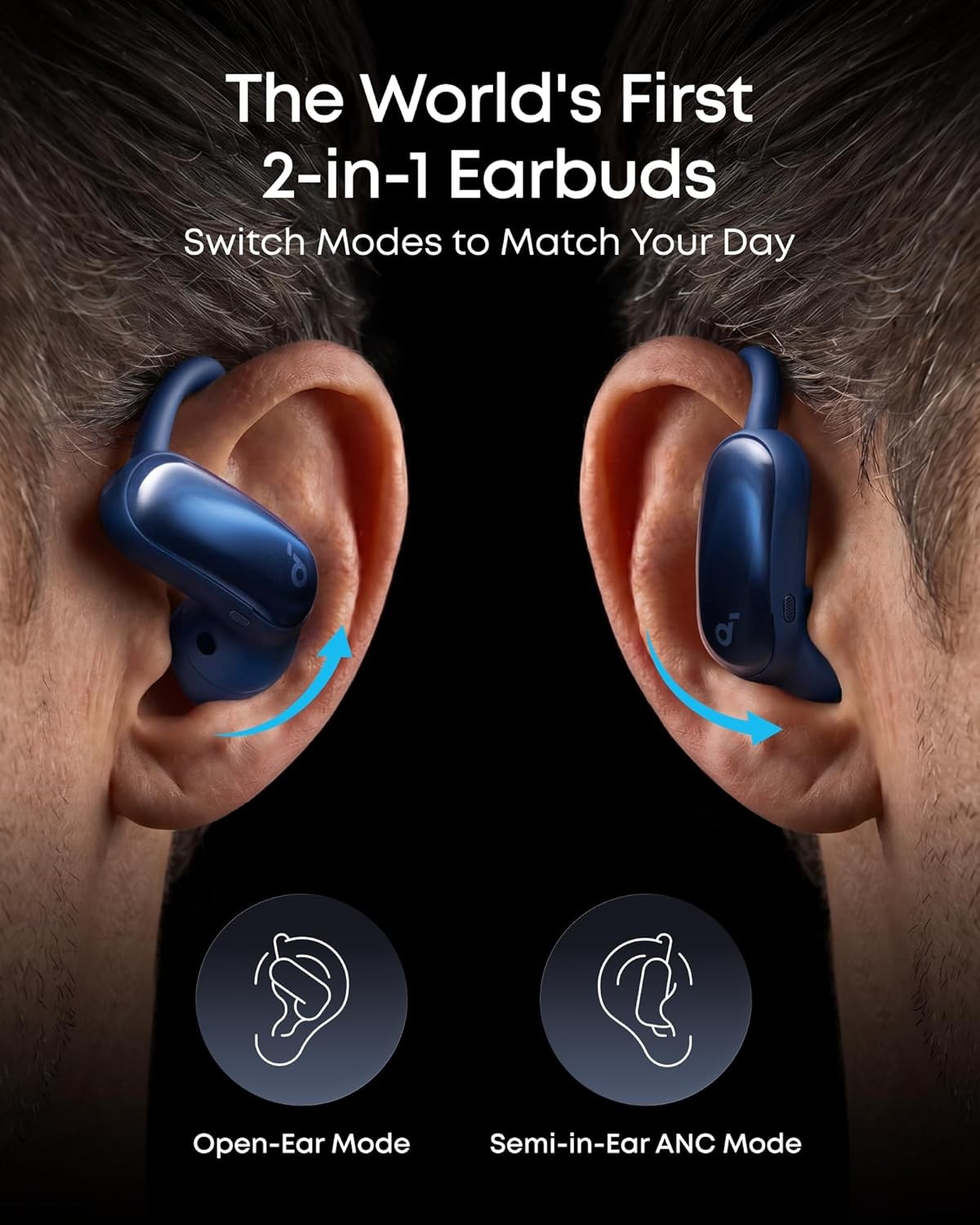 Soundcore AeroFit 2 Pro by Anker, Open-Ear Semi-in-Ear Active Noise Cancellation