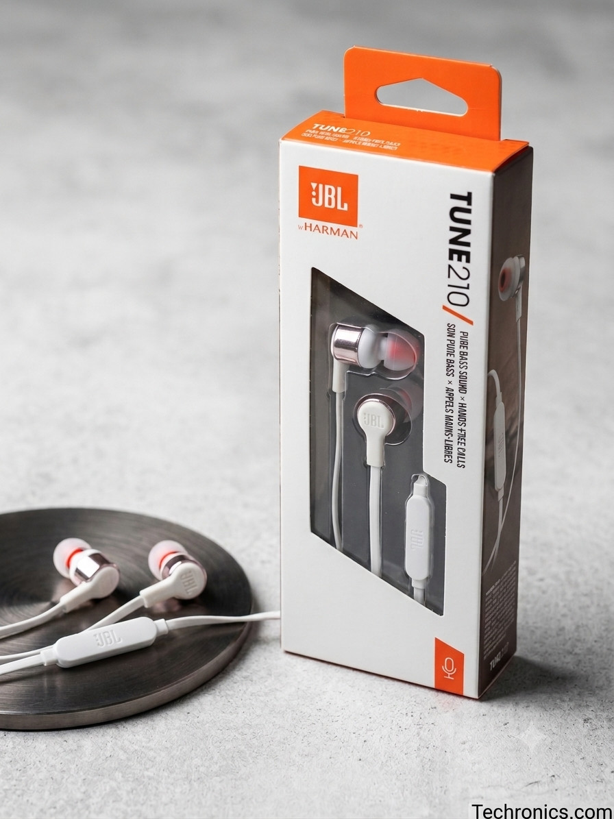 JBL T210 by Harman Pure Bass Premium Aluminum Build in-Ear Headphones I GOLD