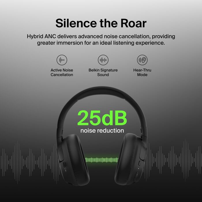 SoundForm Isolate Noise Cancelling Over-Ear Headphones – Black
