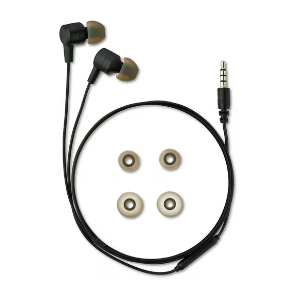 Onn Wired Earphones with Mic and 3.5mm Jack, Black – Comfortable Silicone Ear Ti