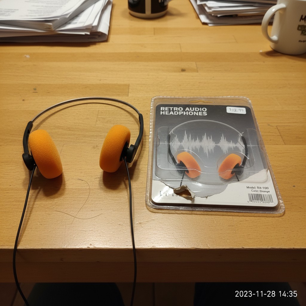 Retro Over-Ear Headphones Orange Lightweight Stereo Earphones for Mobile Devices
