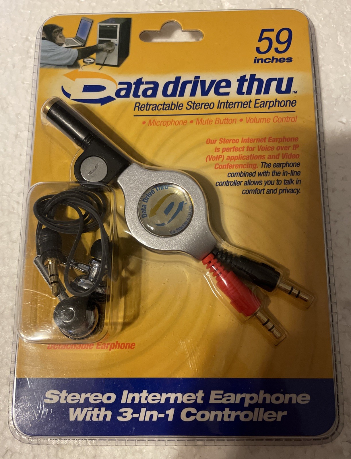 Data Drive Thru 59″ Retractable Earbud Stereo InternetHeadphones w/ 3in1 control
