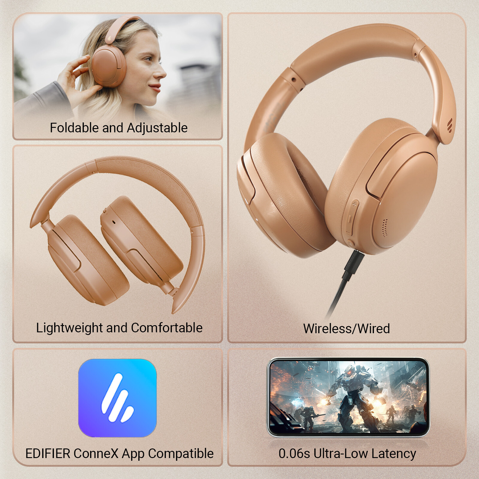 Edifier V80 Bluetooth Wireless Headphones Hybrid Active Noise Cancelling Headset