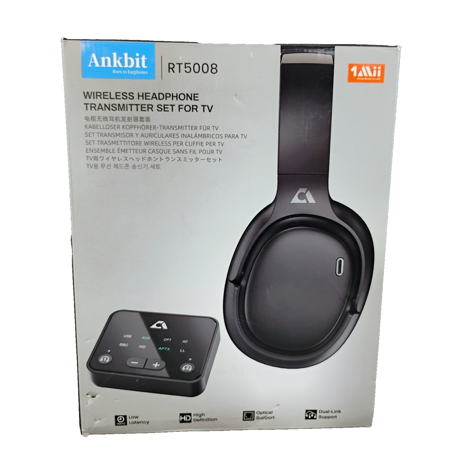 Ankbit TV Wireless Bluetooth Headphones with No Delay Transmitter with Optical