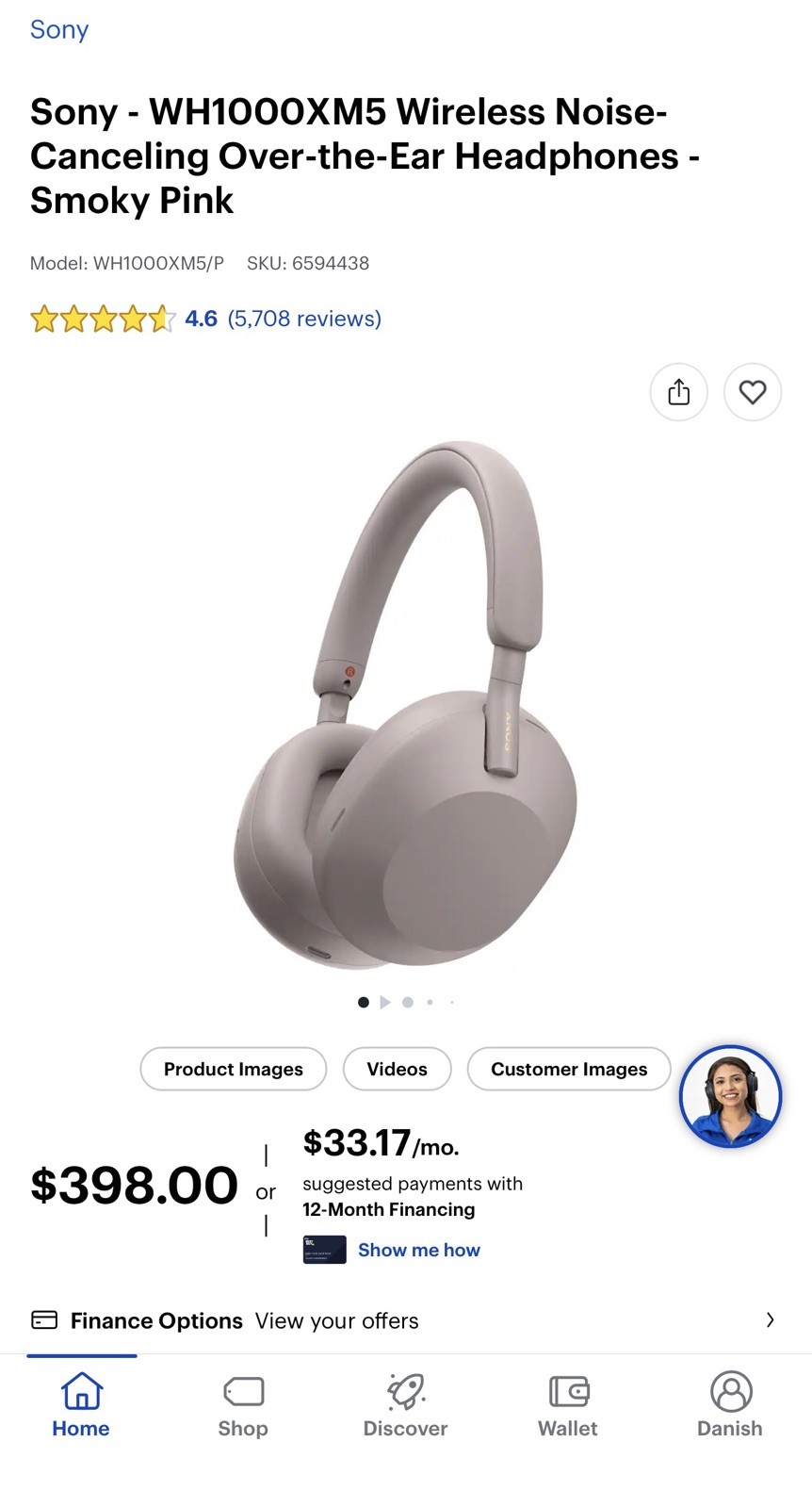 Sony WH-1000XM5 Wireless Noise Canceling Headphones – Smoky Pink