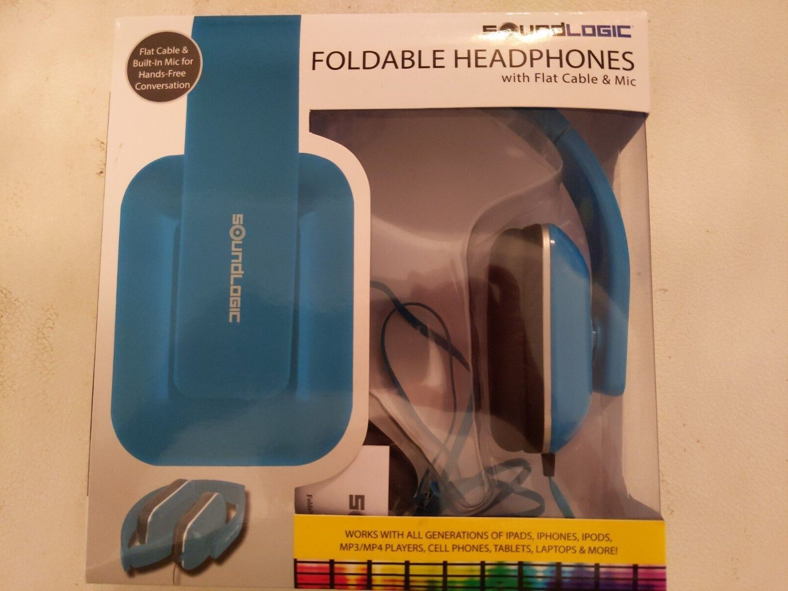 SoundLogic Headphones TEAL with Flat Cable and Mic Works on all Generations