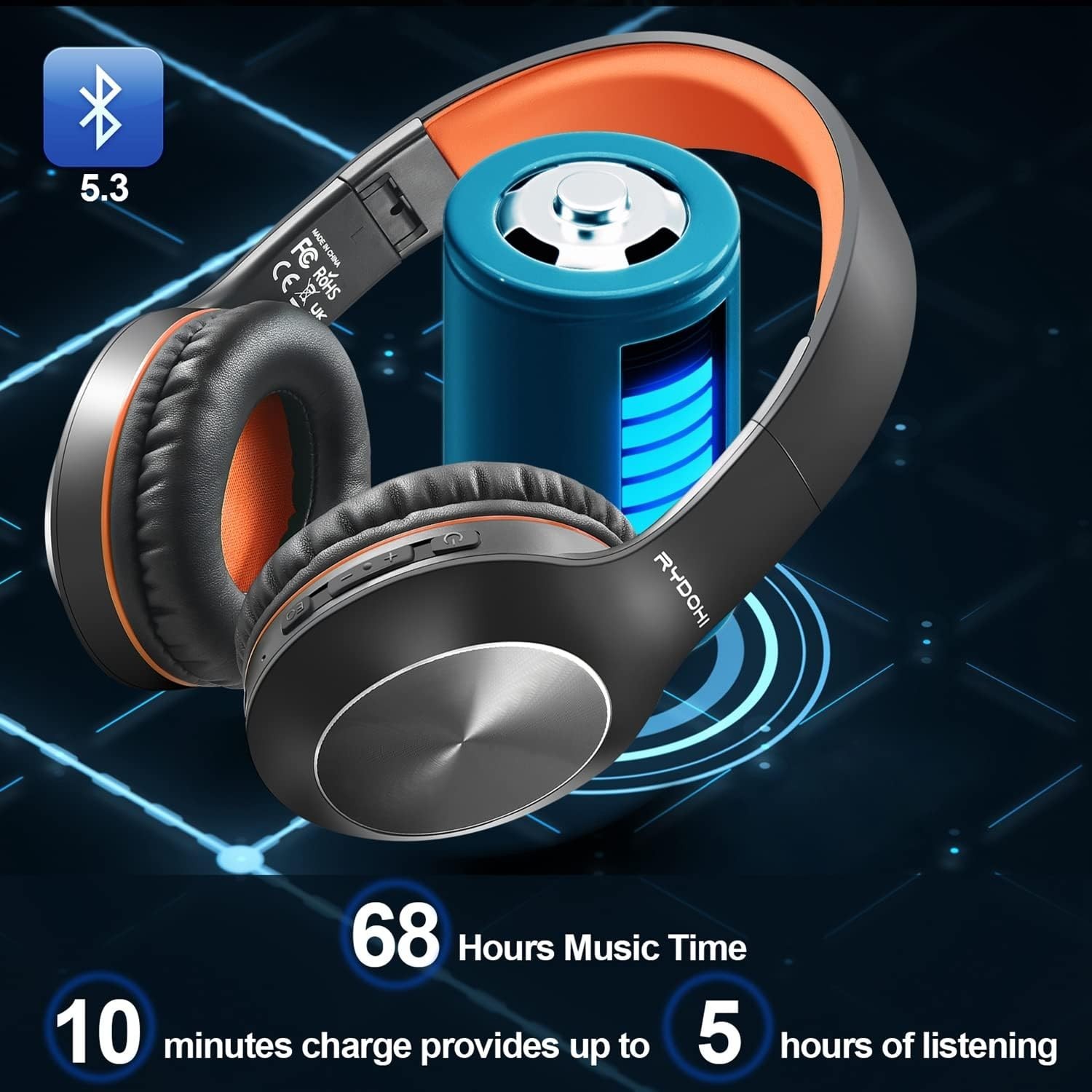 Bluetooth Headphones Over Ear, 68H Playtime and 3 EQ Music Modes Wireless Hea…