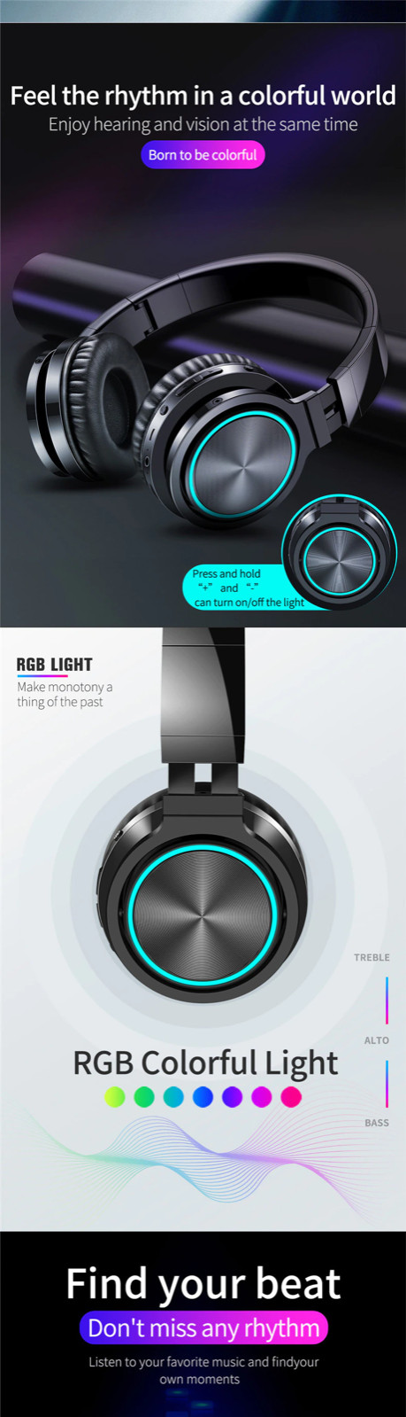 Picun Wireless Headphones Strong Bass Bluetooth Headset Noise Cancelling Bluetoo