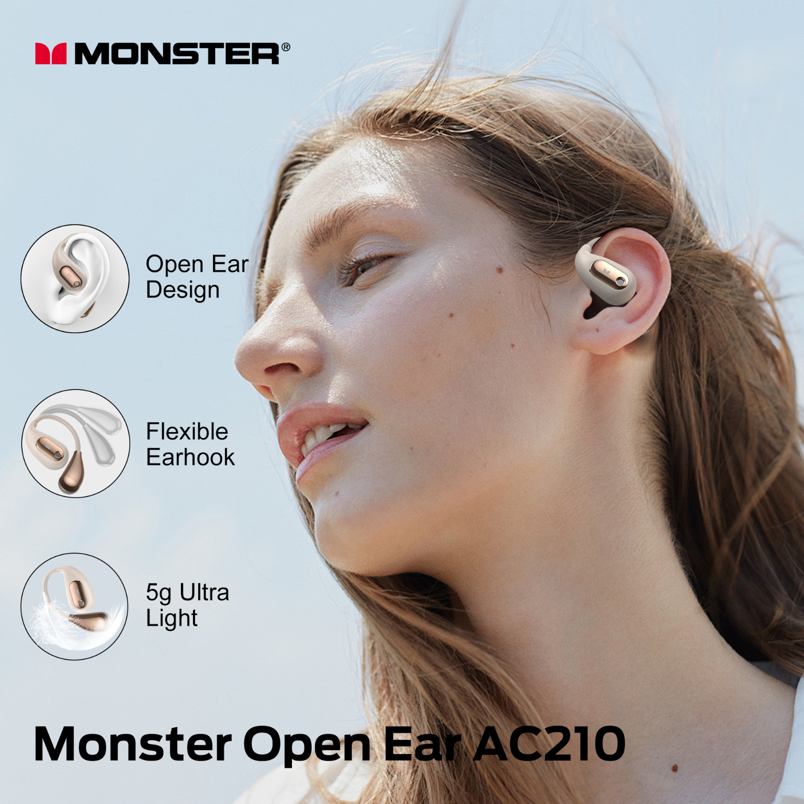 Monster Open Ear AC210 Headphones, Wireless Headphones 30 Hours Playback.