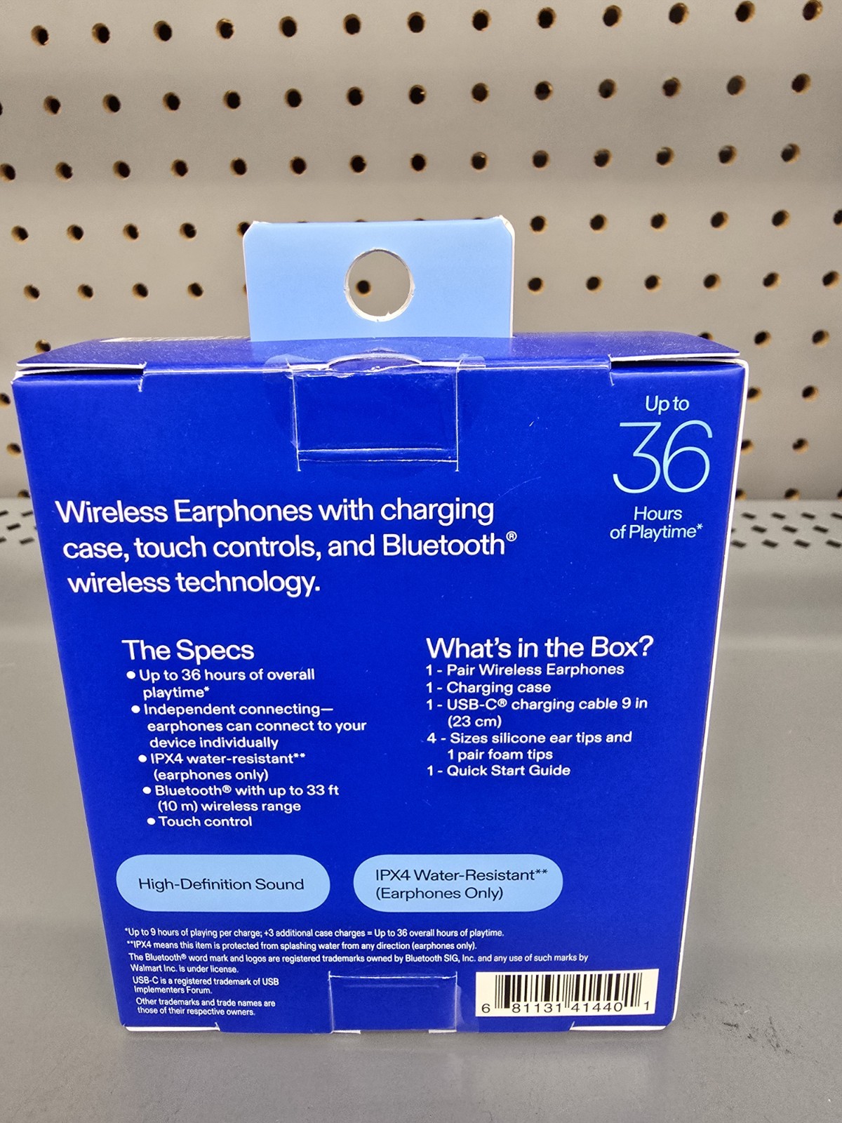 onn. Wireless Bluetooth Earbuds Touch Control Water-Resistant USB-C Purple