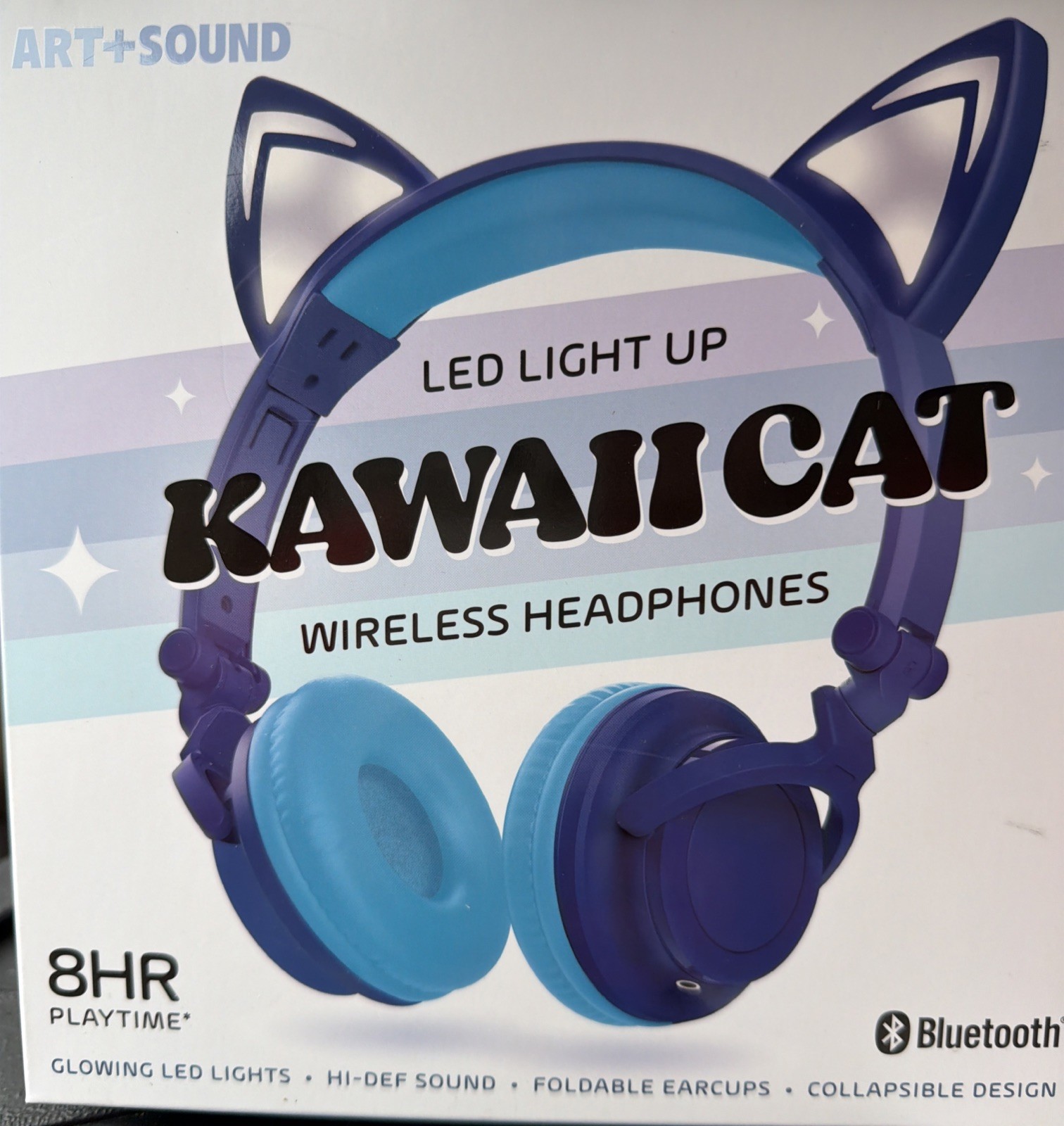 Art+Sound Kawaii Cat LED Light Up Wireless Headphones Microphone Bluetooth NEW