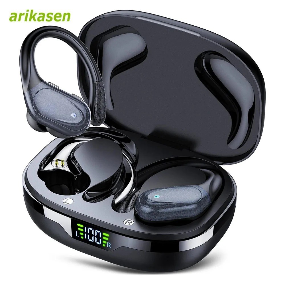 IPX6 Waterproof Sport Earbuds Wireless Bluetooth 5.3 Over Ear Headphones 75H LED