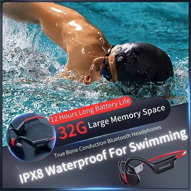 POLVCDG X7 Bone Conduction Wireless Headset 32GB Memory Bluetooth Waterproof AU