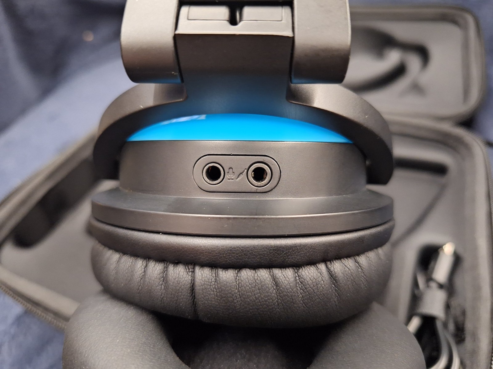 Brookstone Cat Ear Wired Colored Headphones Hard Wired w/ Case Blue LED NO MIC