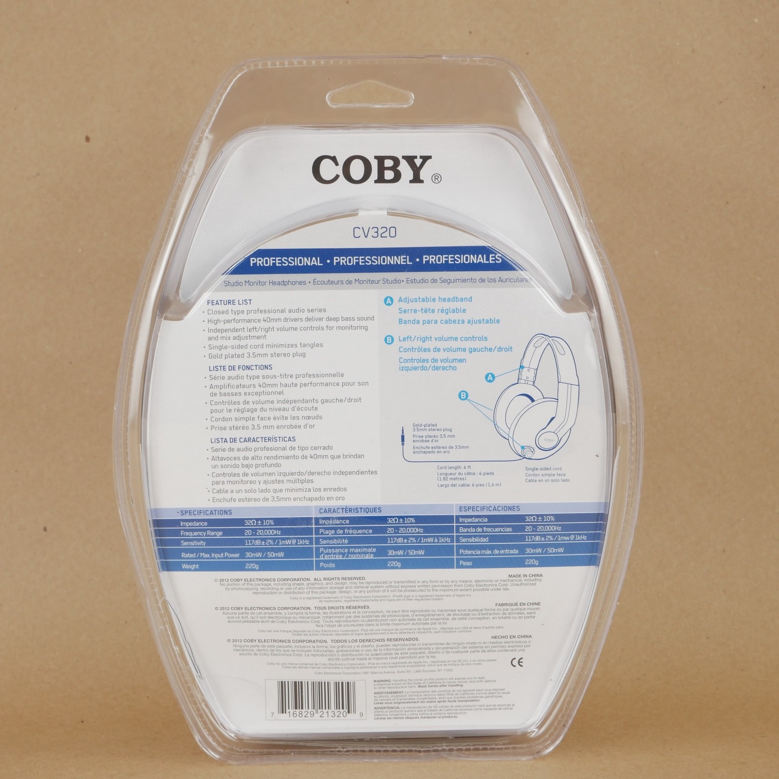 Coby Professional Studio Monitor Headphones CV320 SEE DESC