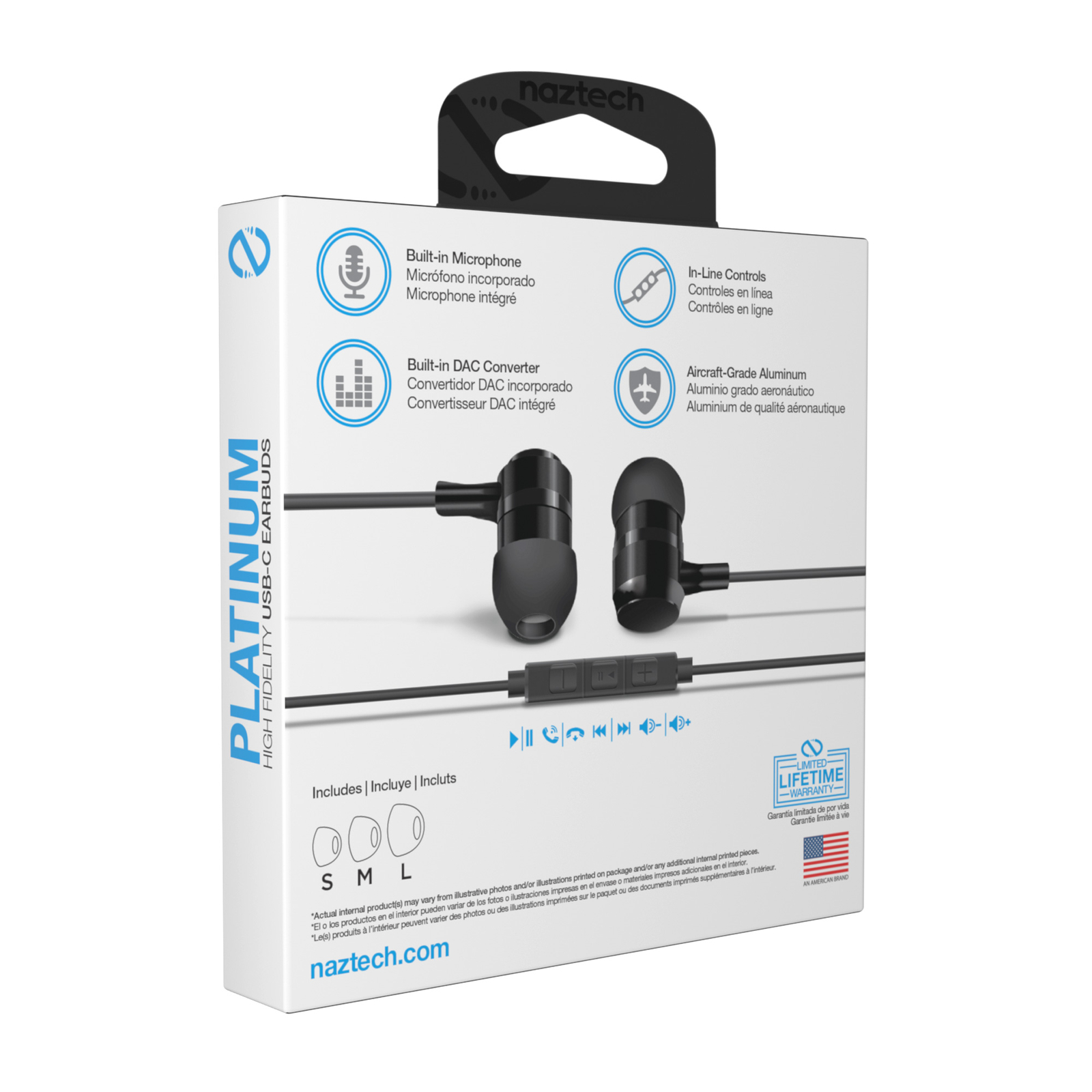 Naztech USB-C Metal Earphones for Hands-Free Music and Calls with High-Fi Audio