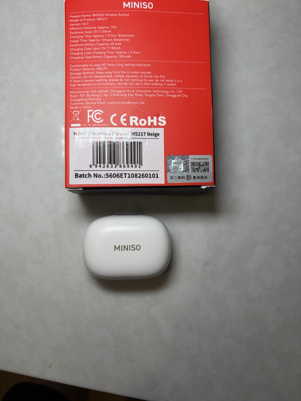 MINISO MS217 True Wireless Bluetooth In-Ear Earbuds w/ Case, HD Voice, 10mm