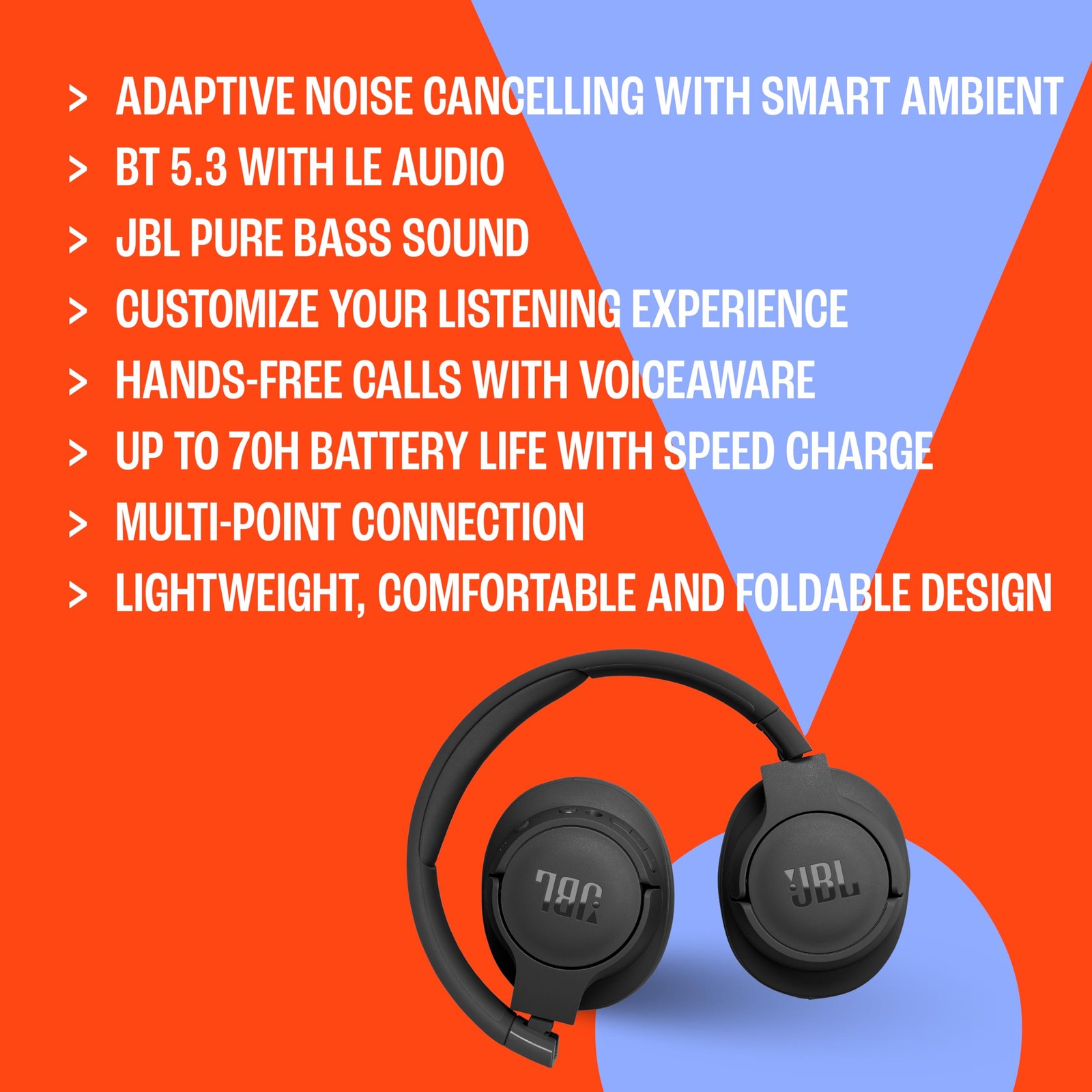 JBL Tune 770NC Adaptive Noise Cancelling Wireless Over-Ear Headphones White