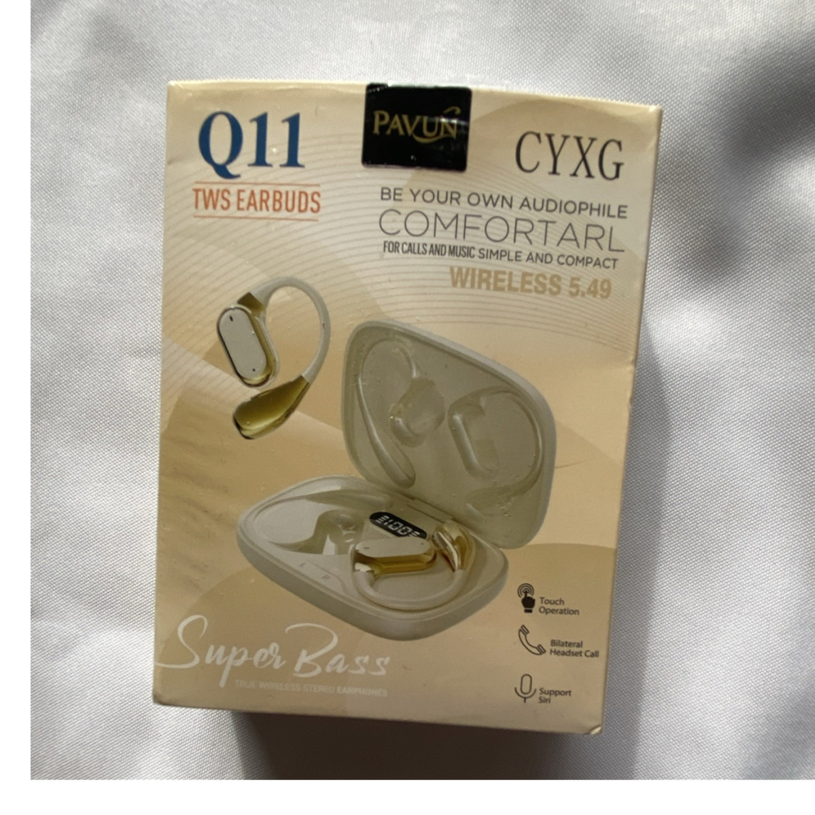 PAVUN CYXG Q11 Wireless Bluetooth Ear-hook Earbuds White Silver Touch Super Bass
