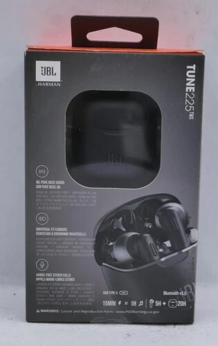 JBL TUNE 225TWS PURE BASS Wireless Earbuds Earphones Bluetooth Harman Black NEW