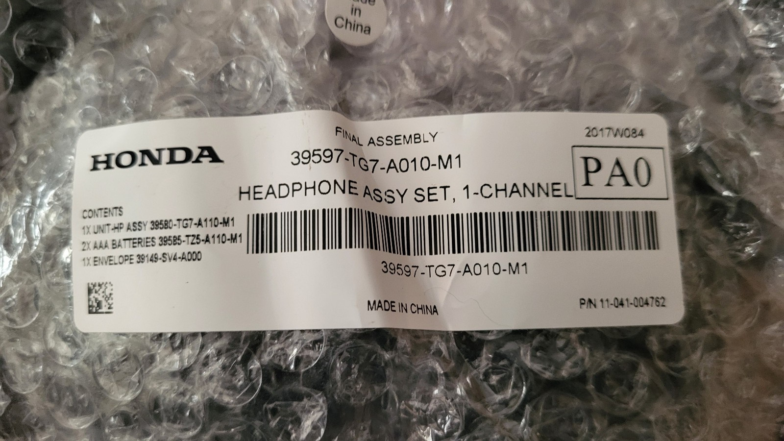 Honda 39597-TG7-A010-M1 Wireless Headphone Assembly Set 1-Channel