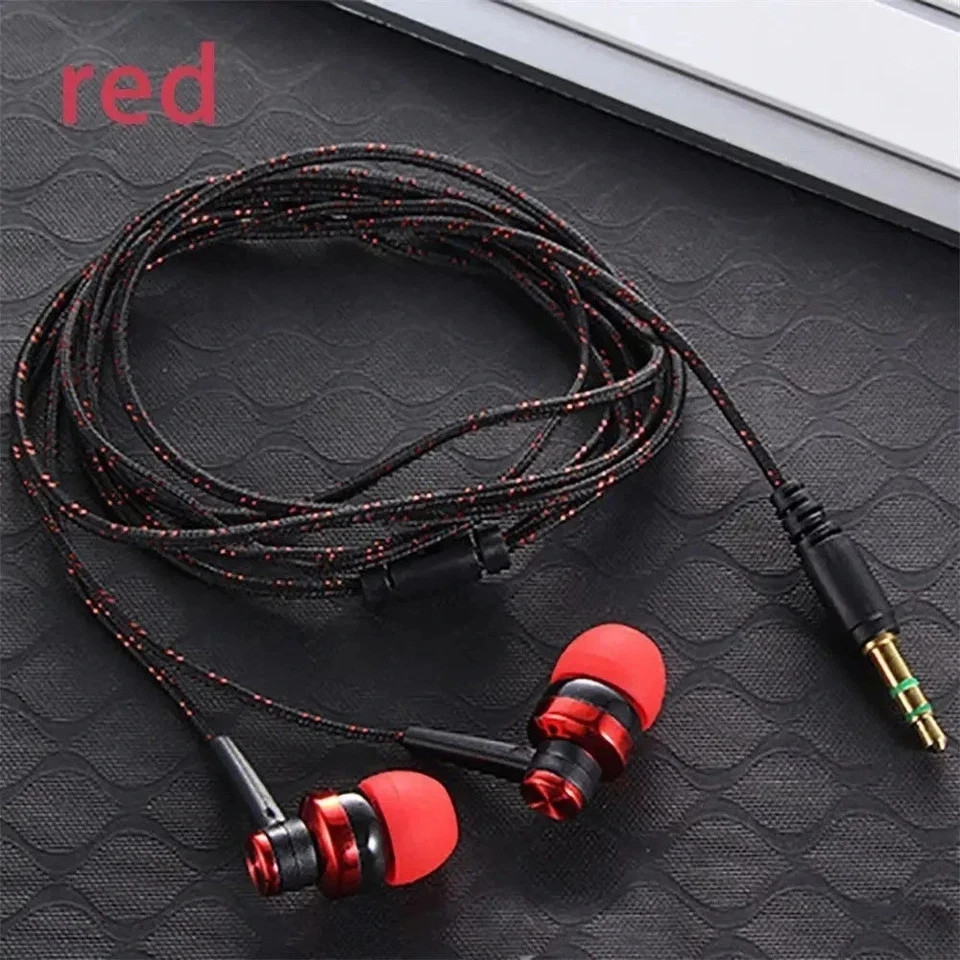 1Pc Wired Stereo Earphones 3.5mm, In-Ear with Mic, Nylon Weave Cable for Laptop