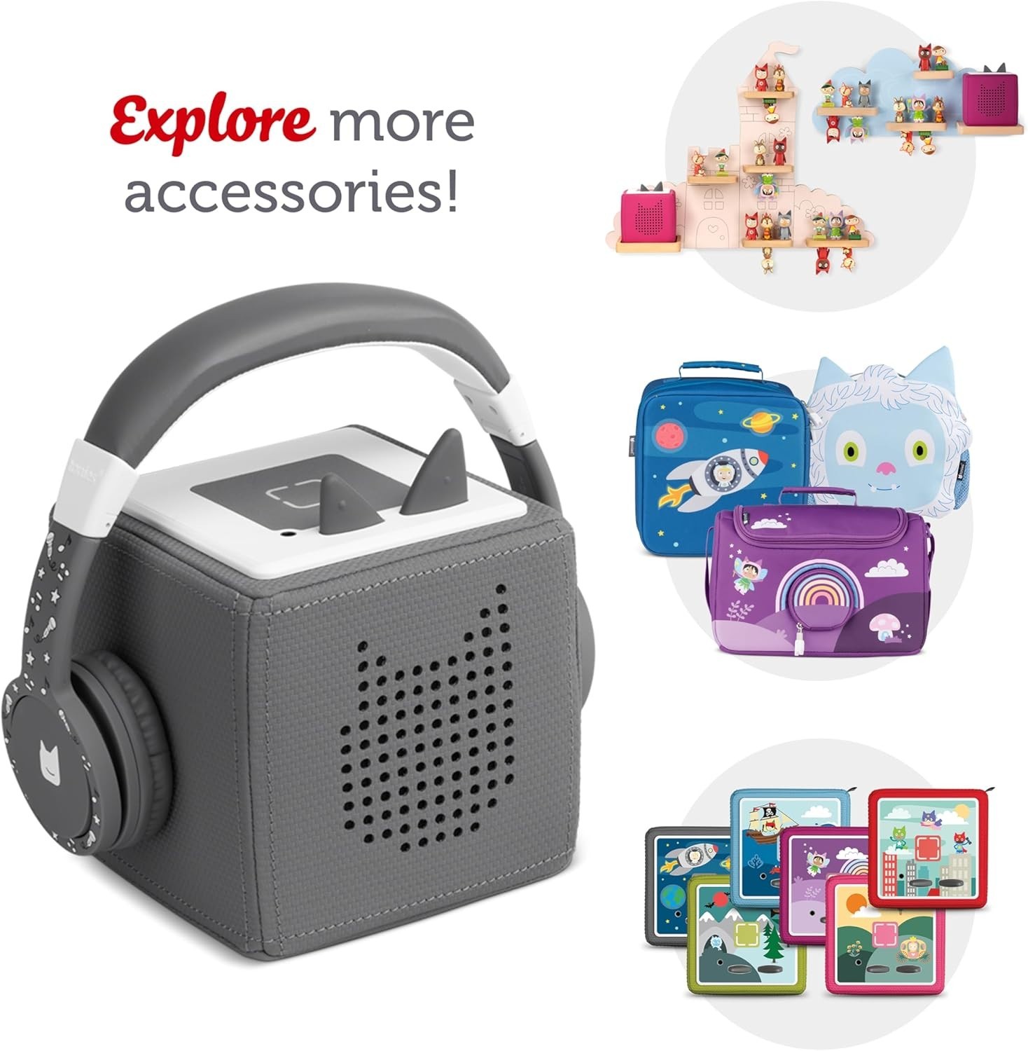 Tonies Kids Safe Headphones On-Ear Foldable Audio 85dB Gray Wired 3.5mm Toniebox